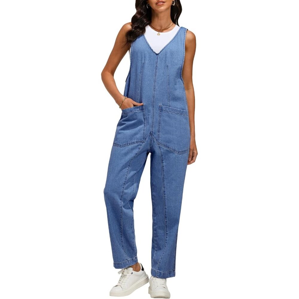 Jean Overalls for Women Sleeveless Denim Jumpsuit  Medium Blue
